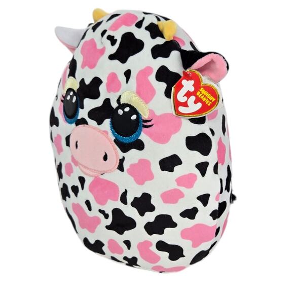 Ty Squishy Beanies Milkshake Cow Pink Black Farm Animal Plush Toy‎ Stuffed 10" - Picture 3 of 7